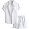 image:imageGORGLITTER Mens 2 Piece Summer Beach Outfits Waffle Knit Short Sleeve Button Down Shirt Top and Shorts SetWhite