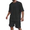 image:imageGORGLITTER Mens Big and Tall Vacation Beach Outfits Cable Knit Short Sleeve T Shirt Shorts SetBlack Cruise