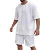 image:imageGORGLITTER Mens Big and Tall Vacation Beach Outfits Cable Knit Short Sleeve T Shirt Shorts SetWhite