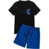 image:imageGORGLITTER Mens Rave Outfits Graphic Short Sleeve Tee Shirts and Drawstring Waist Shorts SetBlue and Black