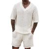image:imageGORGLITTER Mens Short Sets 2 Piece Outfits Crochet Summer T Shirt and Matching Knitted Shorts Tracksuit SetWhite