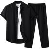 image:imageGORGLITTER Mens Summer Vacation Outfits 2 Piece Cruise Attire Short Sleeve Button Down Shirt and Pants SetBlack