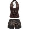 image:imageGORGLITTER Womens 2 Piece Draped Halter Top Leopard Low Rise Micro Mini Shorts Sets Y2K Party Sexy Going Out OutfitsBrown