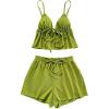 image:imageGORGLITTER Womens 2 Piece Outfits Summer Tie Front Backless Crop Peplum Babay Doll Top and High Waist Shorts Sets 2025 Green Large