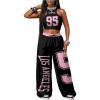 image:imageGORGLITTER Womens 2 Piece Set Jersey Graphic Crop Tank Top and Wide Leg Sweatpants Set Tracksuit Y2K Streetwear Rave OutfitsBlack