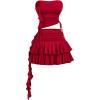 image:imageGORGLITTER Womens 2 Piece Skirt Sets 3D Floral Strapless Tube Top and Tiered Ruffle Mini Skirt Going Out OutfitsRed