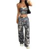 image:imageGORGLITTER Womens Camo Two Piece Summer Outfits Pants Set Camouflage Strapless Tube Top Sets Baggy Cargo SweatpantsArmy Green Camo