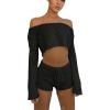 image:imageGORGLITTER Womens Crochet Shorts Set Two Piece Vacation Summer Beach Outfits Off The Shoulder Crop Tops and Shorts SetBlack