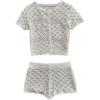 image:imageGORGLITTER Womens Crochet Summer Outfits Short Sleeve Button Up Sheer Tops Mini Shorts Beach Vacation ClothesWhite