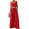 image:imageGORGLITTER Womens Linen Sets 2 Piece Outfits Cropped Tank Top Baggy Pants Matching Sets Size Small Please Size UpRed
