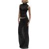 image:imageGORGLITTER Womens Polka Dots 2 Piece Skirt Sets Sheer Mesh High Neck Crop Tank Top and Maxi Skirt Y2k Going Out OutfitsBlack