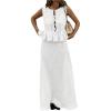 image:imageGORGLITTER Womens Skirt Set Two Piece Outfits Sleeveless Tie Front Babydoll Peplum Top and Fall Renaissance Maxi SkirtWhite