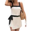image:imageGORGLITTER Womens Sleeveless Linen Sets 2 Piece Color Block Crop Tank Top and Wrap Tie Side SkirtBlack and White