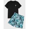 image:imageMens 2 Piece Sets Short Sleeve Graphic Tee Hawaiian Tropical Printed Drawstring Shorts Set