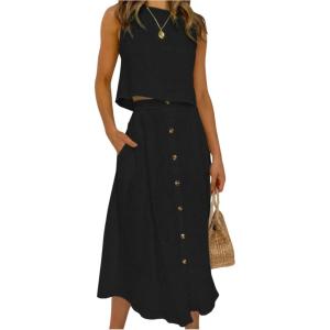 image:imageGORGLITTER Womens 2 Piece Skirt Sets Outfits Beach Vacation Sleeveless Crop Top Skirt Matching Sets Going Out OutfitsBlack