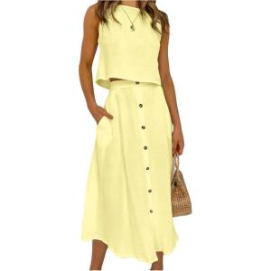 image:imageGORGLITTER Womens 2 Piece Skirt Sets Outfits Beach Vacation Sleeveless Crop Top Skirt Matching Sets Going Out OutfitsYellow