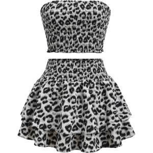 image:imageGORGLITTER Womens Sexy Going Out Outfits Cheetah Leopard Print Tube Tops Y2k Animal Western Mini Skirt SetLight Grey