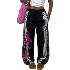 image:imageGORGLITTER Womens Y2K Wide Leg Sweatpants Leopard Striped Elastic Waisted Baggy Sweat Pants StreetwearBlack