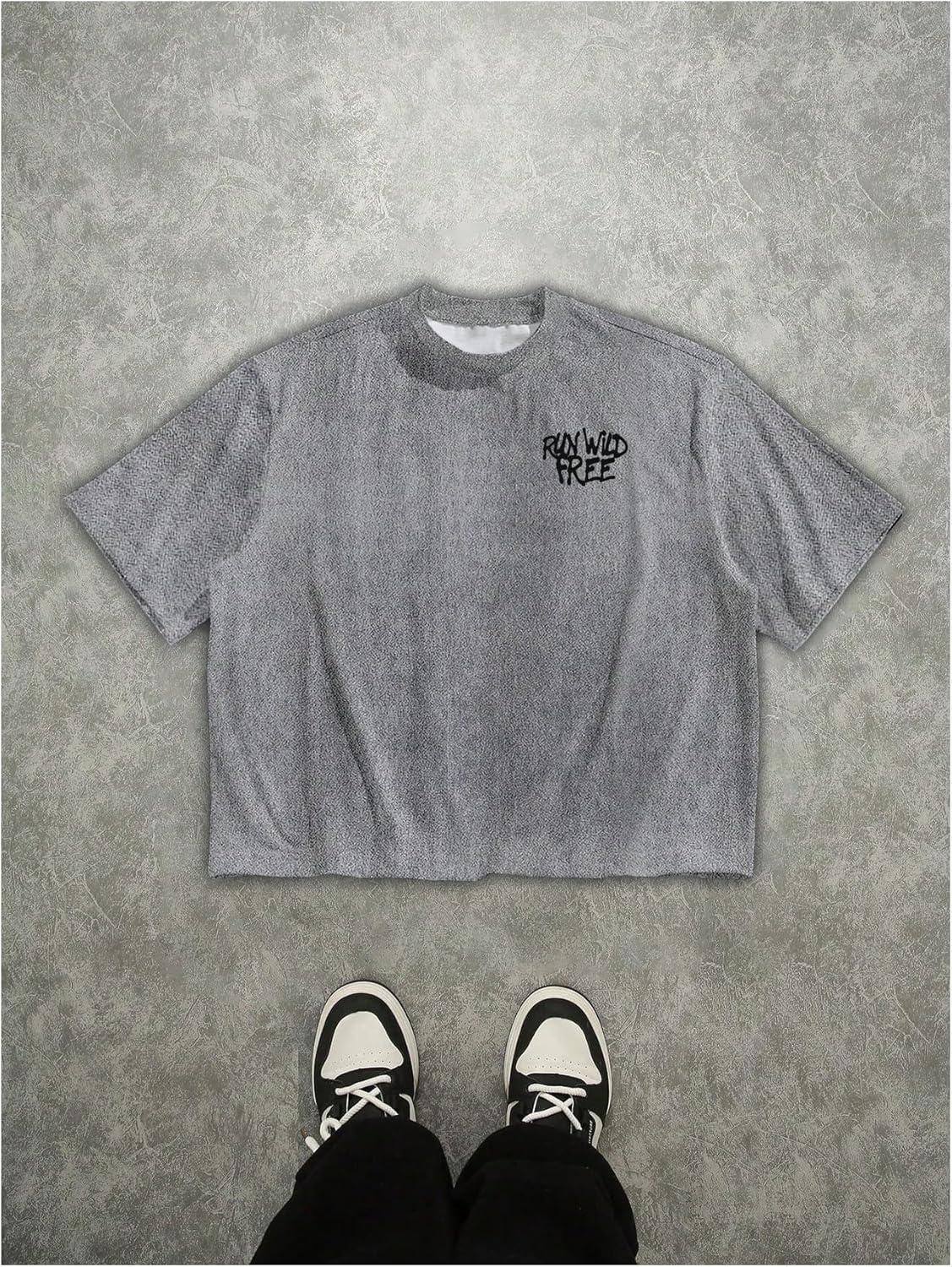 image:imageGORGLITTER Mens Graphic Crop Tee Top Oversized Y2K Short Sleeve Crew Neck Boxy Vintage Streetwear Cropped ShirtsGrey Graphic