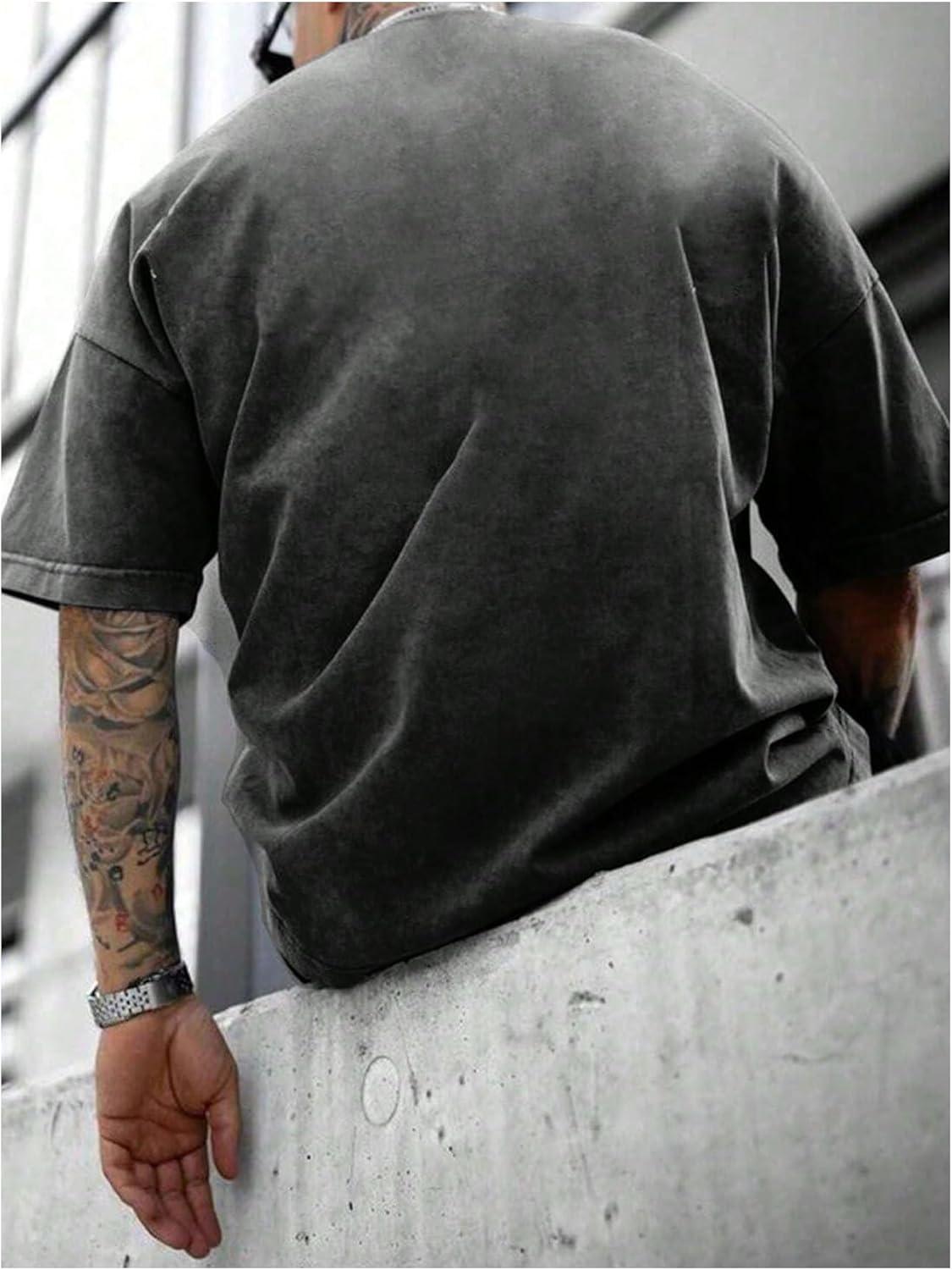 image:imageGORGLITTER Mens Oversized Tshirts Short Sleeve Vintage Washed Loose Tees StreetwearBlack