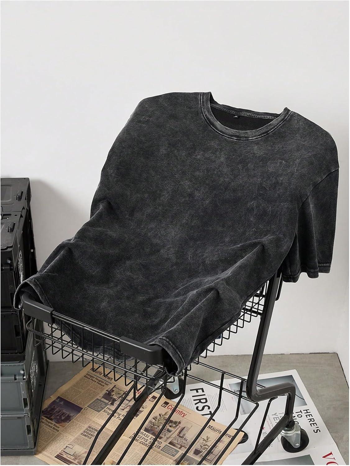 image:imageGORGLITTER Mens Oversized Tshirts Short Sleeve Vintage Washed Loose Tees StreetwearBlack