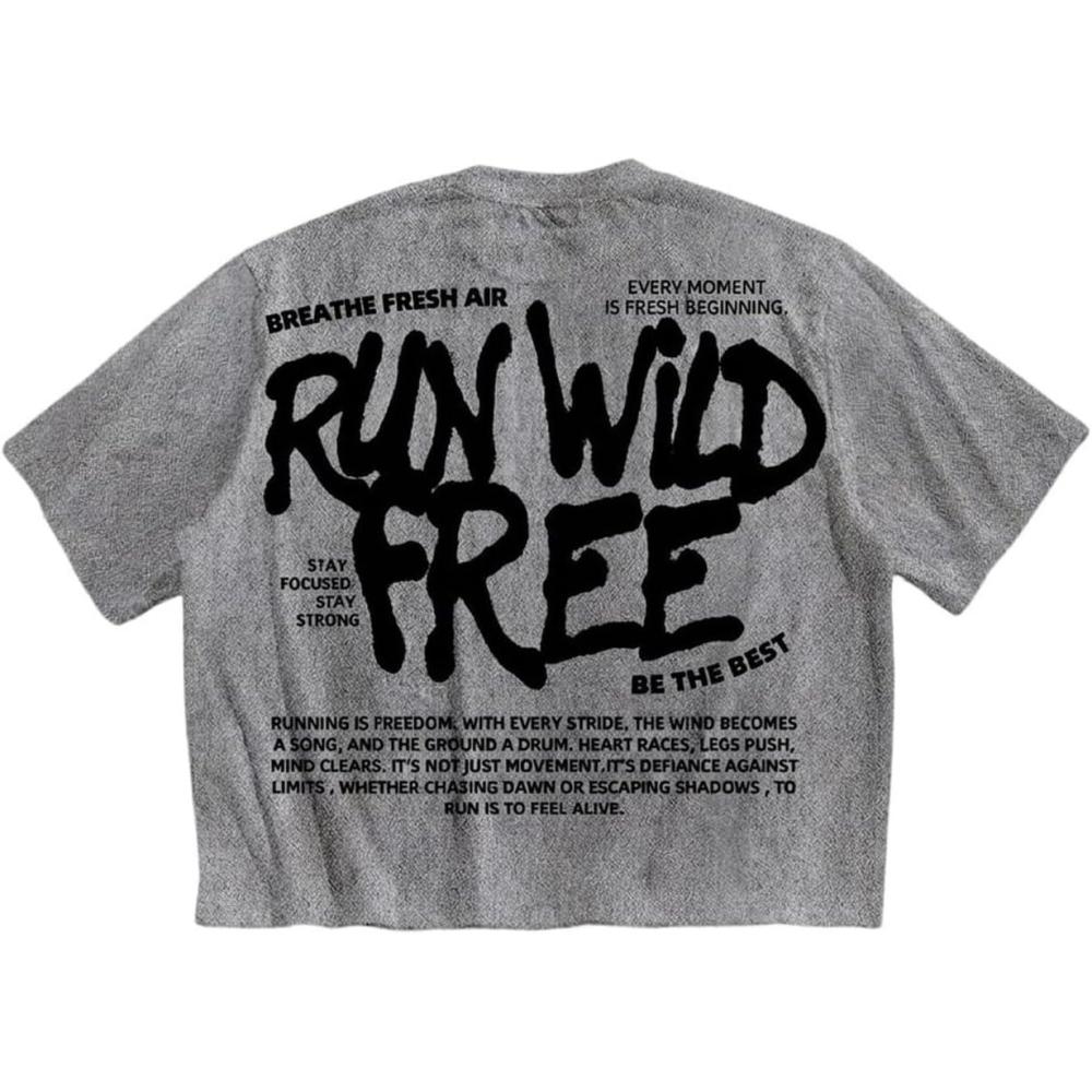 image:imageGORGLITTER Mens Graphic Crop Tee Top Oversized Y2K Short Sleeve Crew Neck Boxy Vintage Streetwear Cropped ShirtsGrey Graphic