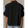 image:imageGORGLITTER Mens Boxy Cropped Shirt Button Down Short Sleeve Color Block Y2K Cool Streetwear Crop Tops TeeBlack and Blue