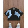 image:imageGORGLITTER Mens Boxy Cropped Shirt Button Down Short Sleeve Color Block Y2K Cool Streetwear Crop Tops TeeBlack and Blue