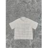 image:imageGORGLITTER Mens Cropped Button Down Shirt Plaid Y2k Short Sleeve Pocket Patched Gingham Collar Tops StreetwearWhite and Brown