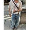 image:imageGORGLITTER Mens Cropped Button Down Shirt Plaid Y2k Short Sleeve Pocket Patched Gingham Collar Tops StreetwearWhite and Brown