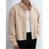 image:imageGORGLITTER Mens Cropped Button Down Shirts Striped Long Sleeve Oversized Casual Shirt Hip Hop StreetwearApricot