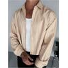 image:imageGORGLITTER Mens Cropped Button Down Shirts Striped Long Sleeve Oversized Casual Shirt Hip Hop StreetwearApricot