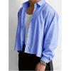 image:imageGORGLITTER Mens Cropped Button Down Shirts Striped Long Sleeve Oversized Casual Shirt Hip Hop StreetwearBlue