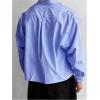 image:imageGORGLITTER Mens Cropped Button Down Shirts Striped Long Sleeve Oversized Casual Shirt Hip Hop StreetwearBlue