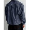 image:imageGORGLITTER Mens Cropped Button Down Shirts Striped Long Sleeve Oversized Casual Shirt Hip Hop StreetwearDark Blue