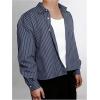 image:imageGORGLITTER Mens Cropped Button Down Shirts Striped Long Sleeve Oversized Casual Shirt Hip Hop StreetwearDark Blue