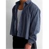 image:imageGORGLITTER Mens Cropped Button Down Shirts Striped Long Sleeve Oversized Casual Shirt Hip Hop StreetwearDark Blue