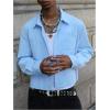 image:imageGORGLITTER Mens Cropped Button Up Shirt Vintage Long Sleeve Collared Cool Boxy Casual Streetwear Crop TopBlue
