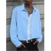 image:imageGORGLITTER Mens Cropped Button Up Shirt Vintage Long Sleeve Collared Cool Boxy Casual Streetwear Crop TopBlue