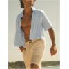 image:imageGORGLITTER Mens Cropped Button Up Shirts Striped Short Sleeve Crop Tops Summer Vacation Cruise OutfitsBlue and White