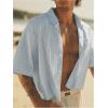image:imageGORGLITTER Mens Cropped Button Up Shirts Striped Short Sleeve Crop Tops Summer Vacation Cruise OutfitsBlue and White