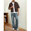 image:imageGORGLITTER Mens Cropped Shirt Button Bown Short Sleeve Casual Collar Neck Summer Shirts Crop TopCoffee Brown