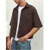 image:imageGORGLITTER Mens Cropped Shirt Button Bown Short Sleeve Casual Collar Neck Summer Shirts Crop TopCoffee Brown