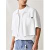 image:imageGORGLITTER Mens Cropped Shirt Button Bown Short Sleeve Casual Collar Neck Summer Shirts Crop TopWhite
