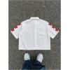 image:imageGORGLITTER Mens Cropped Shirt Button Up Collared Y2k Graphic Short Sleeve Oversized Rave Boxy Going Out StreetwearWhite