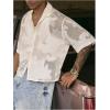 image:imageGORGLITTER Mens Cropped Shirt Button Up Floral Sheer Mesh Short Sleeve Boxy Collared Loose Casual Boho StreetwearWhite