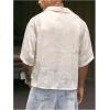 image:imageGORGLITTER Mens Cropped Shirt Button Up Floral Sheer Mesh Short Sleeve Boxy Collared Loose Casual Boho StreetwearWhite