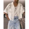 image:imageGORGLITTER Mens Cropped Shirt Button Up Floral Sheer Mesh Short Sleeve Boxy Collared Loose Casual Boho StreetwearWhite