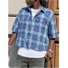image:imageGORGLITTER Mens Cropped Shirt Button Up Short Sleeve Color Block Distressed Y2k Crop Top StreetwearBlue