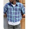 image:imageGORGLITTER Mens Cropped Shirt Button Up Short Sleeve Color Block Distressed Y2k Crop Top StreetwearBlue